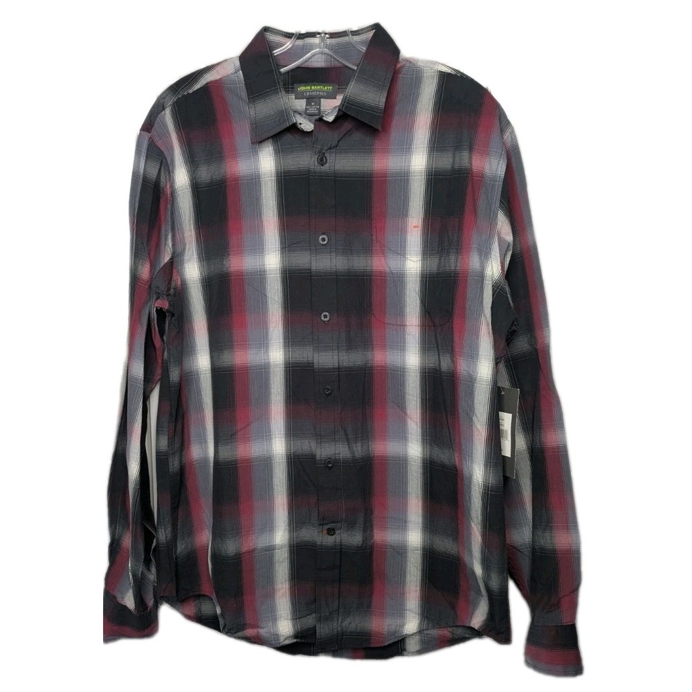 John Bartlett Consensus Men's Medium NWT Long Sleeve Button Up 100% Cotton Plaid
